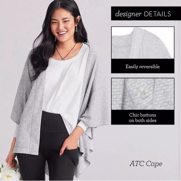 Cabi ATC Reversible Cape XS/S Gray White Travel Lounge wear cotton poncho Spring - Picture 2 of 15